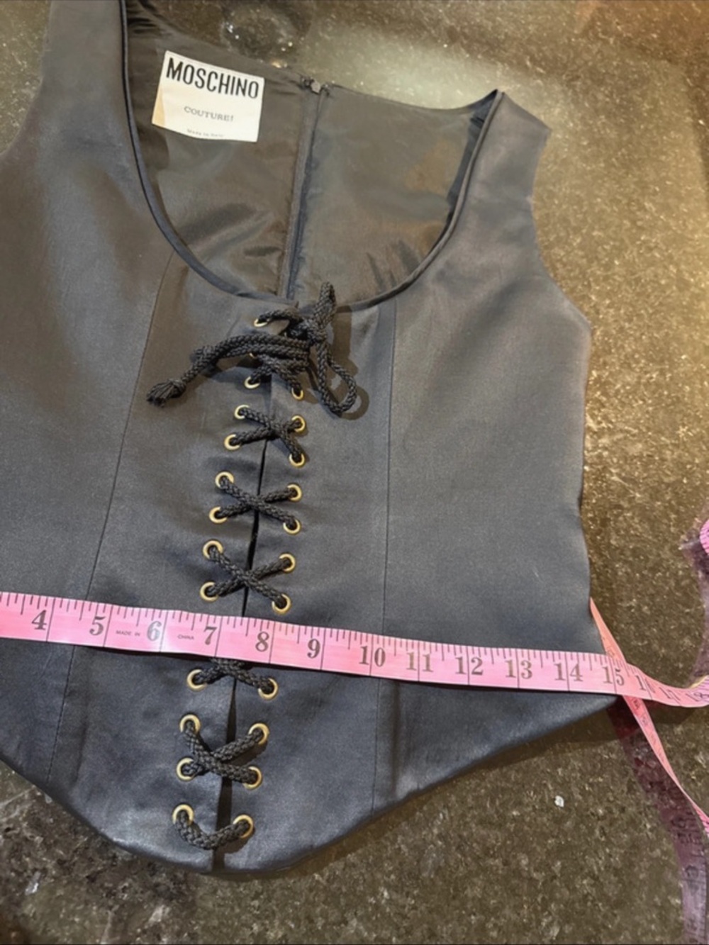 Authentic Moschino Black  Couture vintage Corset with lace up front, back zipper - Picture 15 of 15